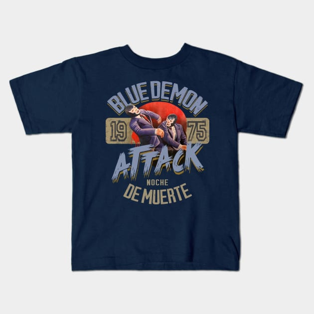 Blue Demon Attack Kids T-Shirt by Trazzo